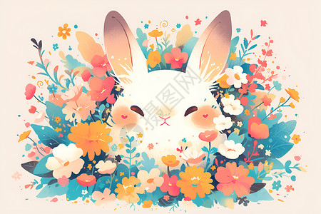 植物中的小兔子背景图片