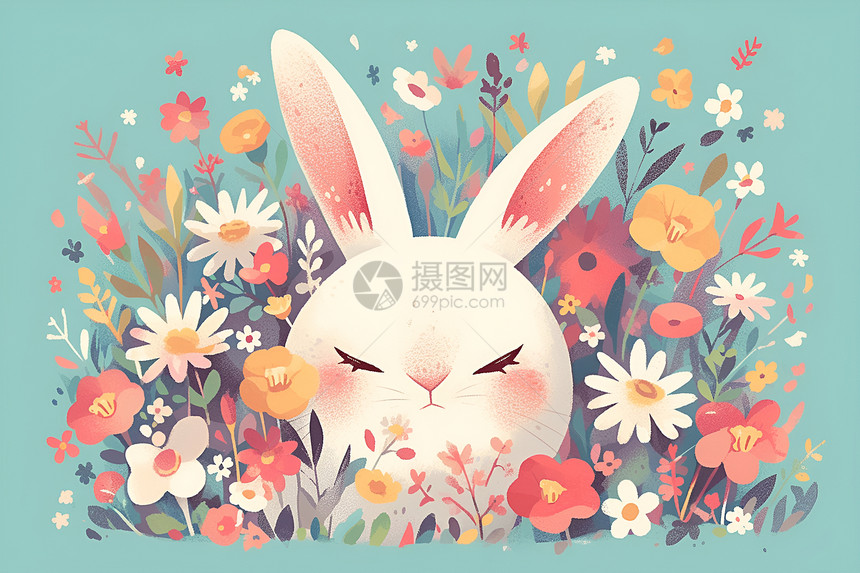 花卉中的小兔子图片
