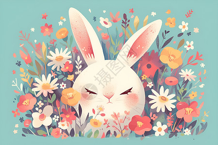 花卉中的小兔子背景图片