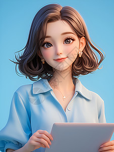 女性衬衫拿着平板电脑的职业女性插画