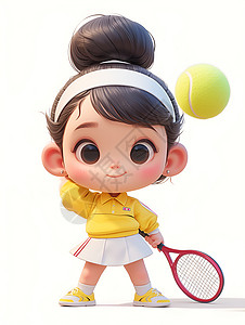 女孩拿着网球拍高清图片