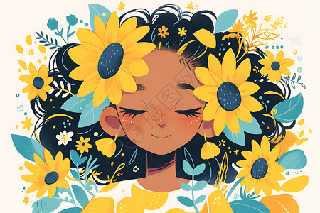 阳光少女与向日葵背景图片