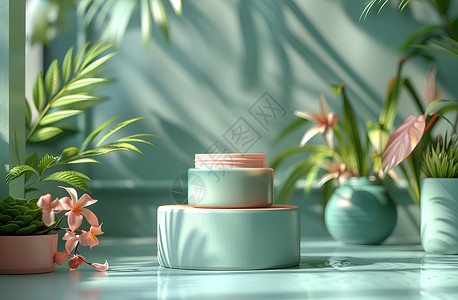 植物粉柔和的绿粉空间展台设计图片