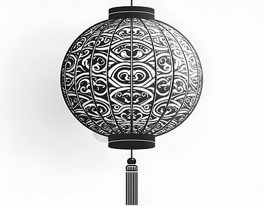 黑白纹理素材古典中式纹理的灯笼插画