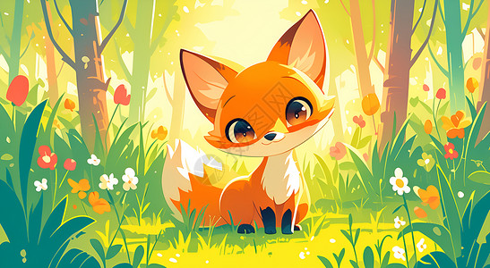 森林中嬉戏的小狐狸背景图片