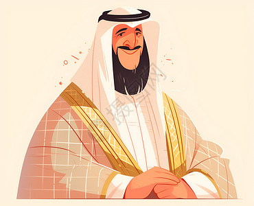 民族老人一位戴着传统头巾的沙特老人插画
