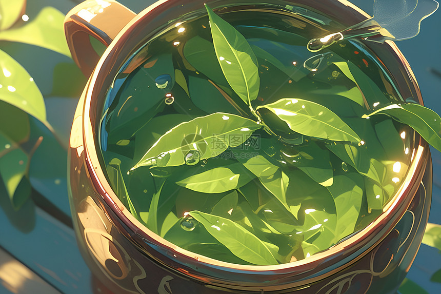 新鲜的绿色茶叶图片