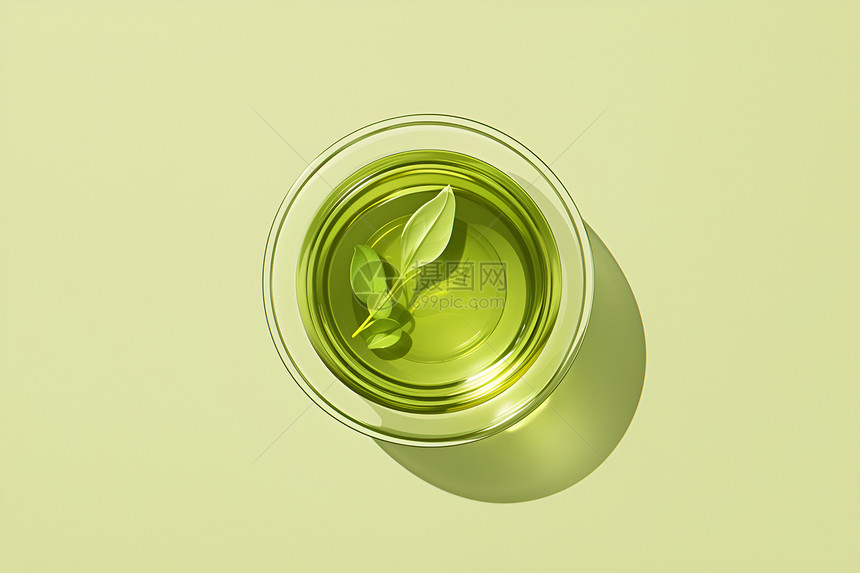 杯子中可口的绿茶图片