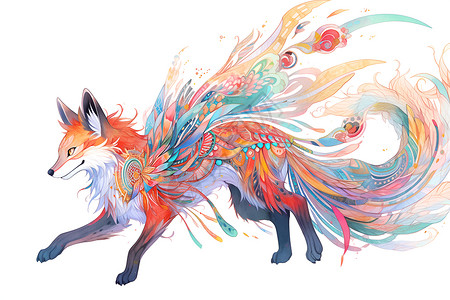 绘画的狐狸插图背景图片