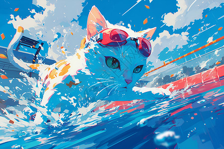游泳的猫咪背景图片