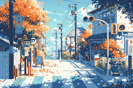 楼房插画城市里的道路背景