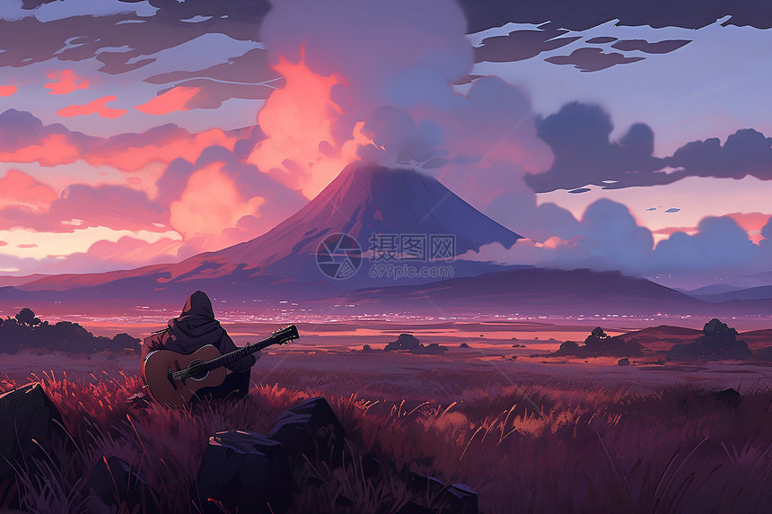黄昏里的火山图片