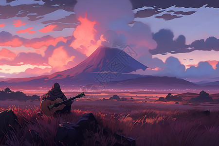 黄昏里的火山背景图片