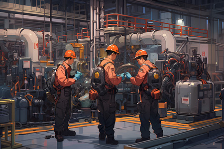 工厂维修工人地热电厂的工作人员插画