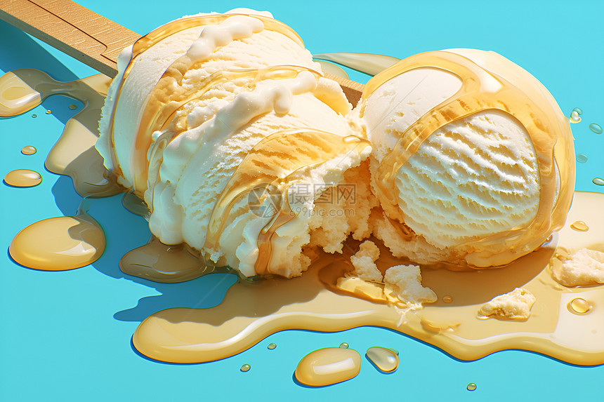 甜蜜融化的冰淇淋图片