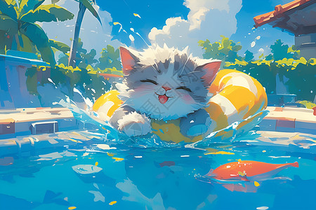 游泳的小猫背景图片