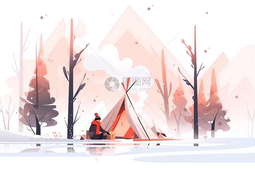 湖畔林间的帐篷图片