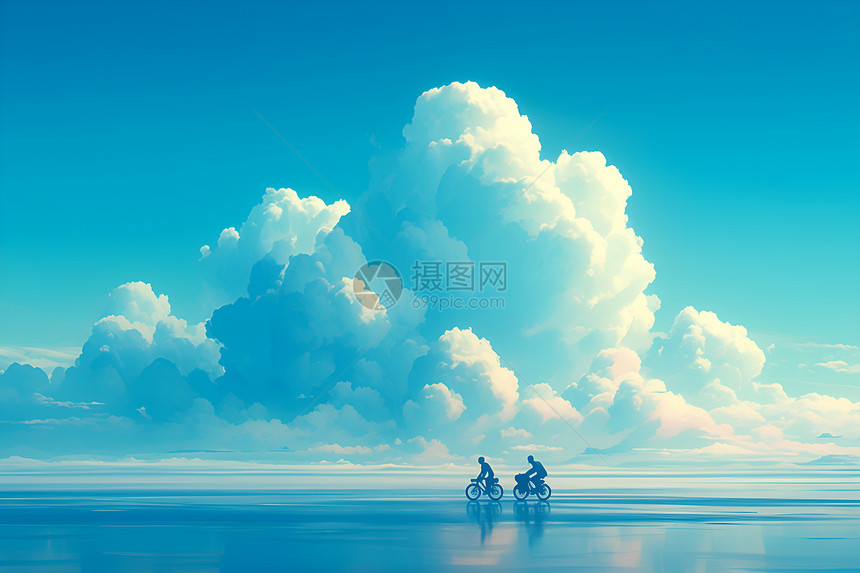 骑车者穿越云海图片