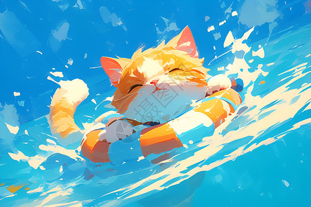戴游泳圈的小猫背景图片