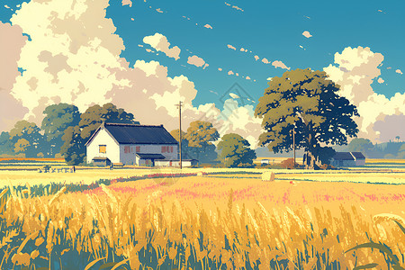 麦浪和屋子背景图片