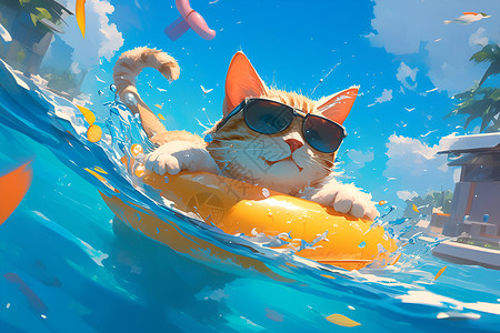 畅游的小猫背景图片
