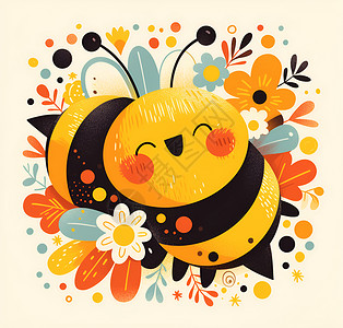 花卉蜜蜂蜜蜂在花丛中插画