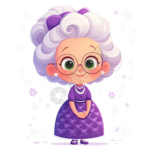 慈祥老奶奶可爱的老奶奶戴着圆眼镜插画