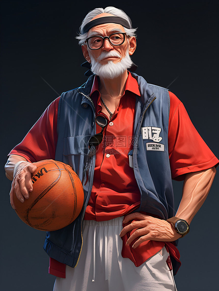 手持篮球的老年人图片