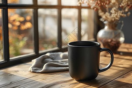 一只简约黑色咖啡杯背景图片