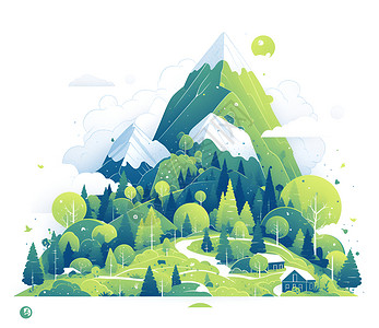 绿色山脉的简洁插图背景图片