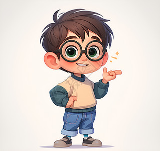 人物眼镜聪明可爱的男孩插画