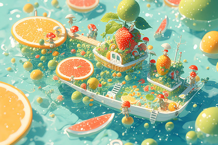 书面插画设计的水果船只插画