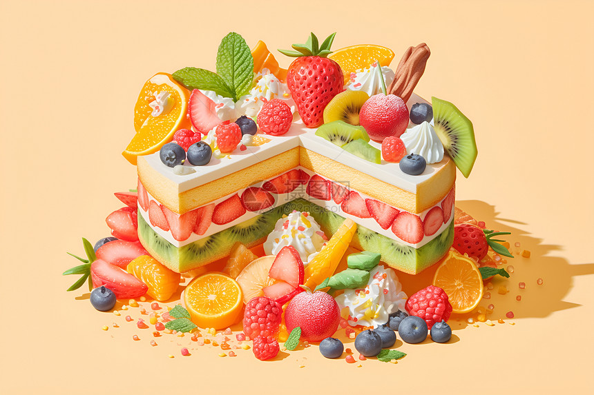 可口的水果蛋糕图片