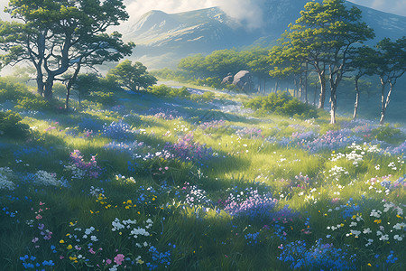 山脉的野花背景图片