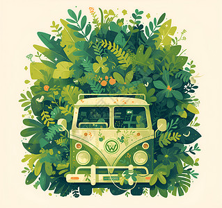 可持续旅行的生态面包车背景图片