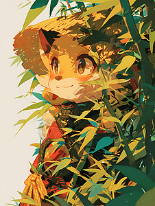 竹叶林中的猫咪背景图片