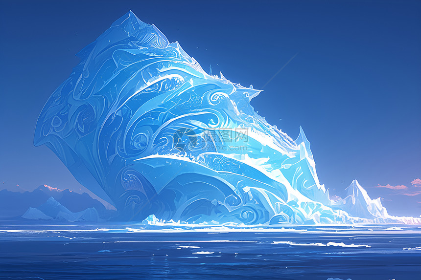 冰海中漂浮的冰山图片