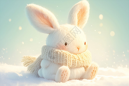 毛绒小兔玩具雪地中的兔子设计图片