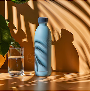 简约水瓶清新日常蓝色瓶子背景