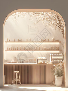 展示柜素材清新雅致的奶茶店插画