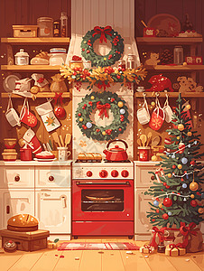 节日氛围感的厨房背景图片