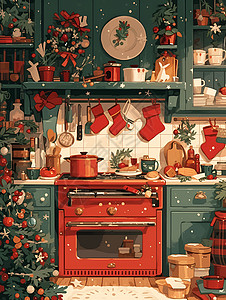 圣诞厨房的欢乐氛围背景图片