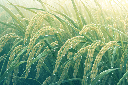卡通农作物稻穗水稻稻田的丰收之美插画