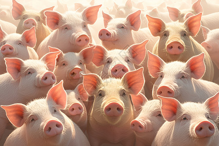 水产品养殖牧场里的猪群插画