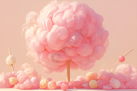 美食纹理甜蜜的粉色棉花糖插画