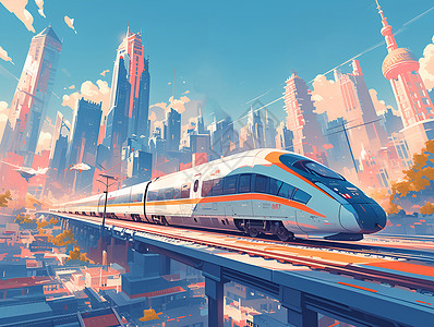 轻轨现代城市的轨道交通插画