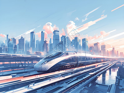 轻轨城市的高铁插画
