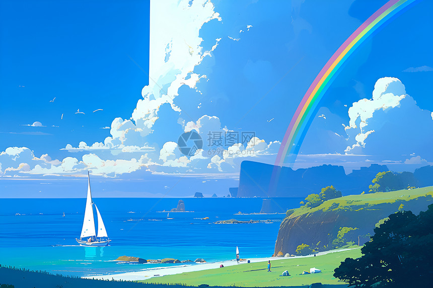 海滩上的彩虹图片