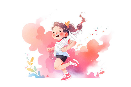 快乐奔跑小女孩快乐奔跑的小女孩插画