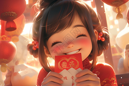 彩霞中的文字红包中的喜悦插画